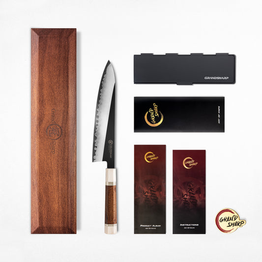 Grandsharp 8 Inch Kitchen Chef Knife PM204/Chinese Version of M390 Powder Steel Chef Knives Mkuruti Wood &Imitation Ivory Handle