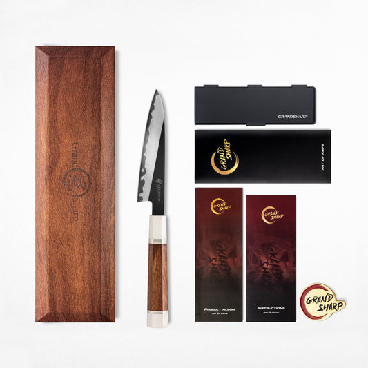 Grandsharp Kitchen 5 Inch Utility Knife 3 Layers PM204 Powder Carbon Steel Utility Knives Mkuruti Wood & Imitation Ivory Handle