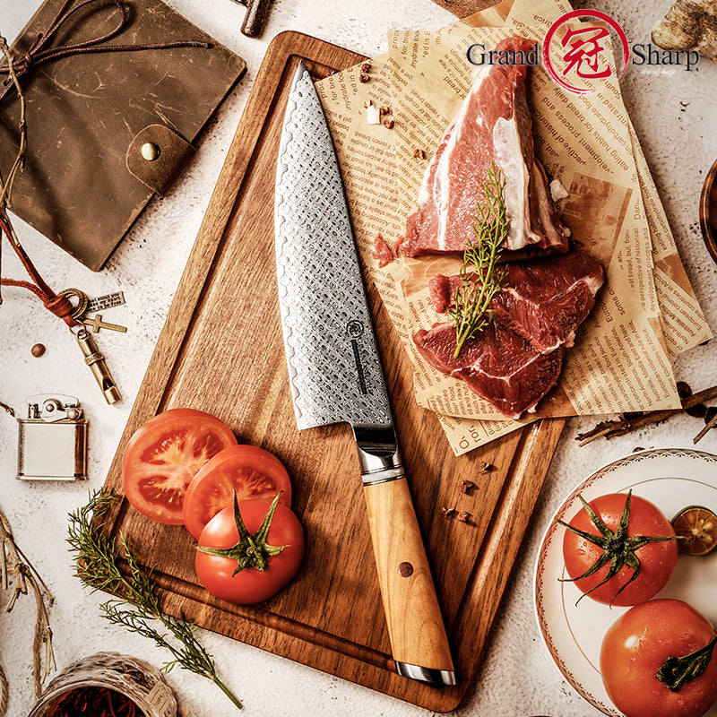 Grandsharp Professional 8" Inch Japanese 67 Layers Damascus Steel Kitchen Knife Chef Knife With Resin and Oliver Wood Handle