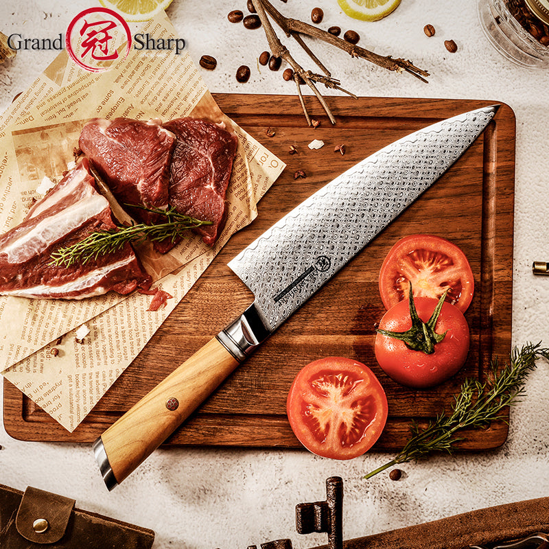 Grandsharp Professional 8" Inch Japanese 67 Layers Damascus Steel Kitchen Knife Chef Knife With Resin and Oliver Wood Handle