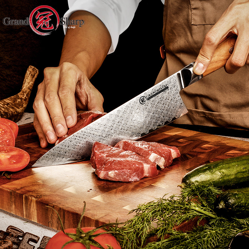 Grandsharp Professional 8" Inch Japanese 67 Layers Damascus Steel Kitchen Knife Chef Knife With Resin and Oliver Wood Handle