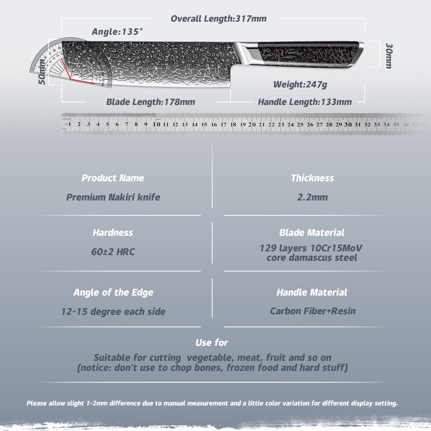 Grandsharp New 129 Layers Damascus Nakiri Knife