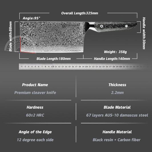 Grandsharp Real Damascus Cleaver Knife Chinese Caidao With Black Handle