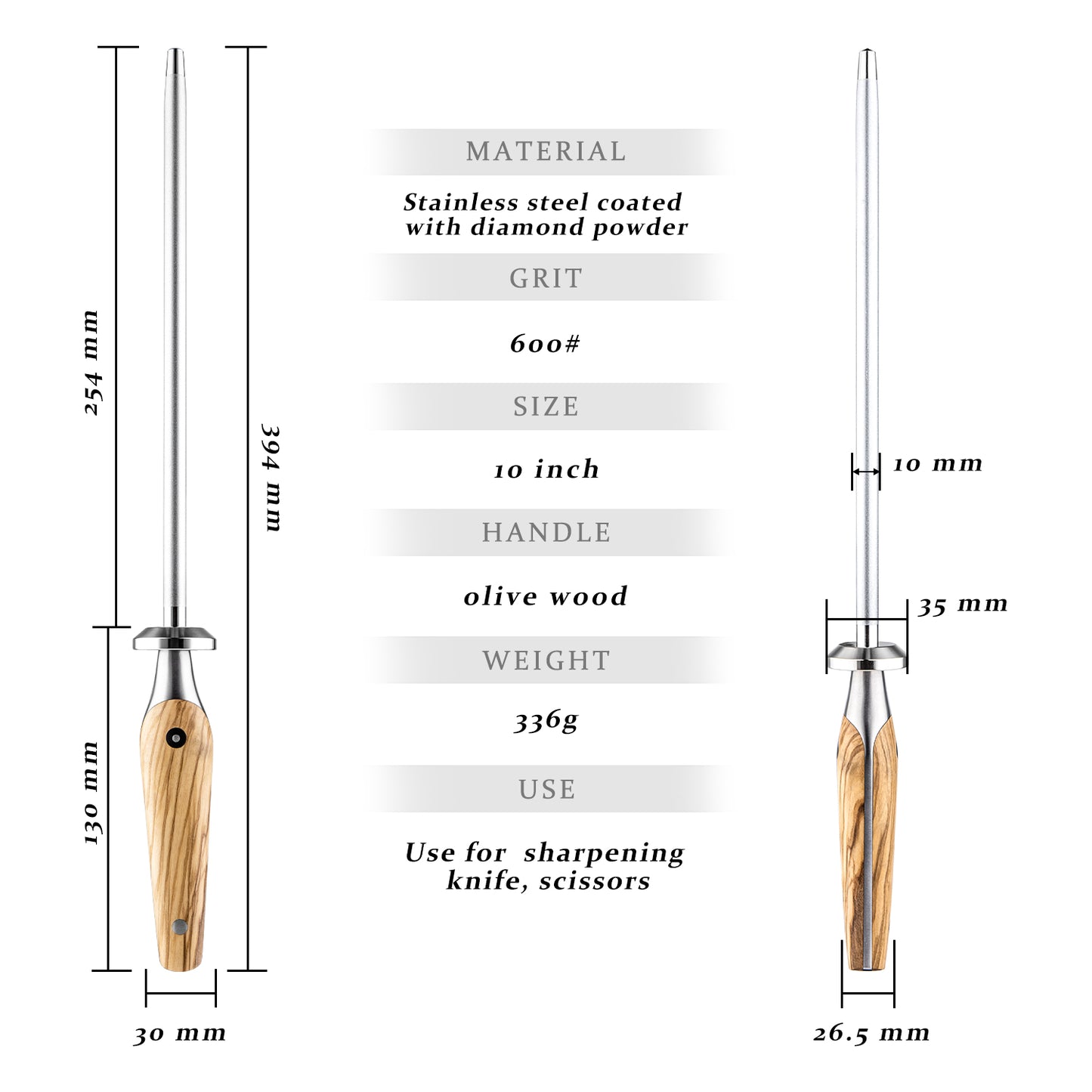 Grandsharp Diamond Sharpening Rod 600# with Olive Wood Handle