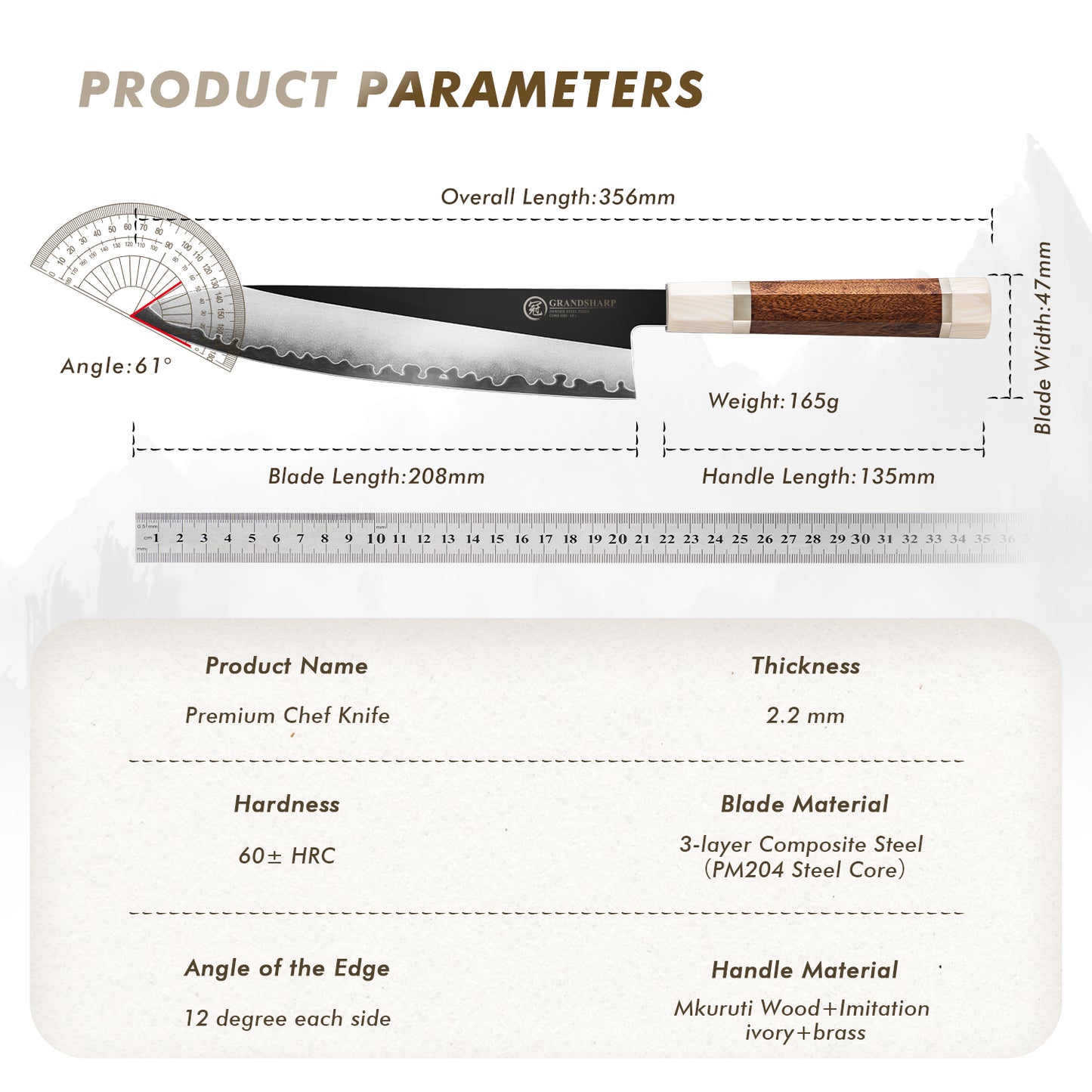 Grandsharp PM204 / M390 San Mai Steel Premium Gyuto Chef Knife