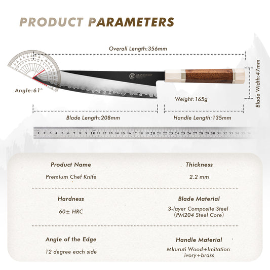 Grandsharp PM204 / M390 San Mai Steel Premium Gyuto Chef Knife