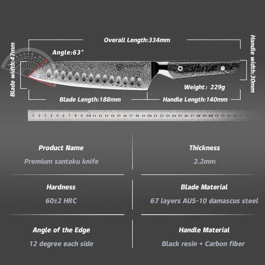 Grandsharp Real Damascus Santoku With Black Handle