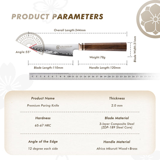 Grandsharp Design Japan ZDP-189 San Mai Steel Fruit Paring Knife