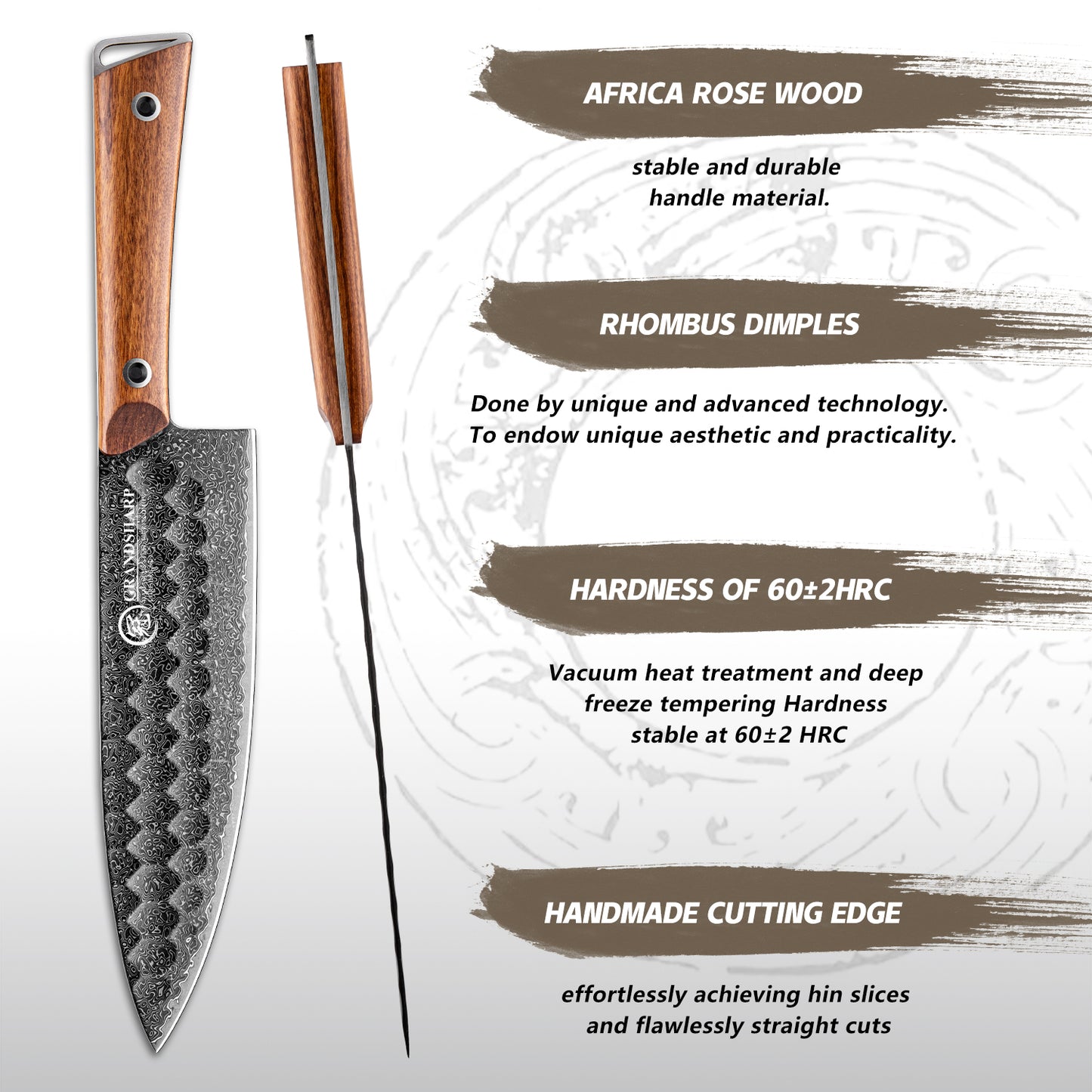 Grandsharp Kitchen Damascus Knife Sets Damascus Steel Chef Slicing Nakiri Utility Paring Knives with Africa Rose Wood Handle