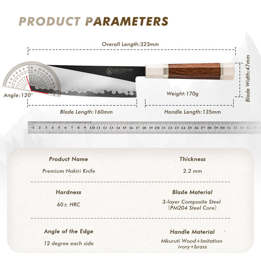 Grandsharp PM204 / M390 San Mai Steel Premium Nakiri Knife