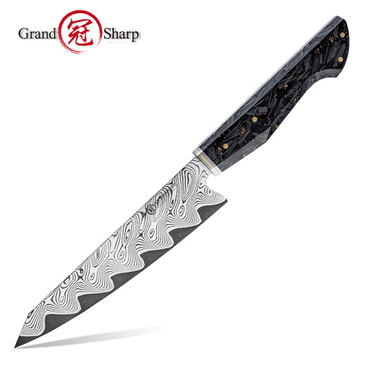 Grandsharp AUS-10 Damascus Utility Petty Knife New Blade Technique