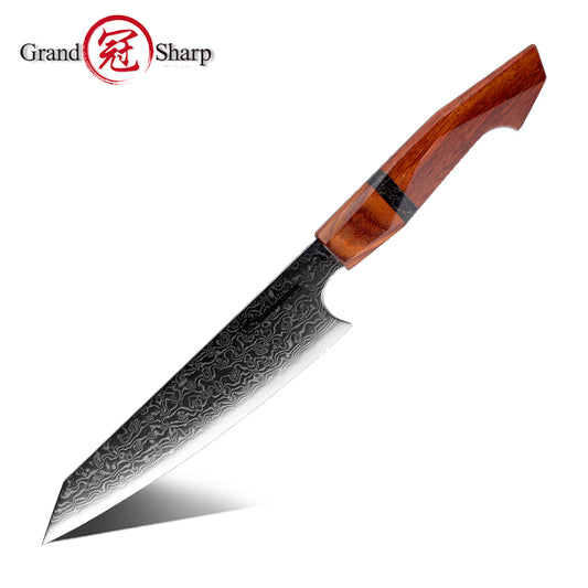 Grandsharp Handmade Damascus Utility Prep Knife with Sandal Wood Handle