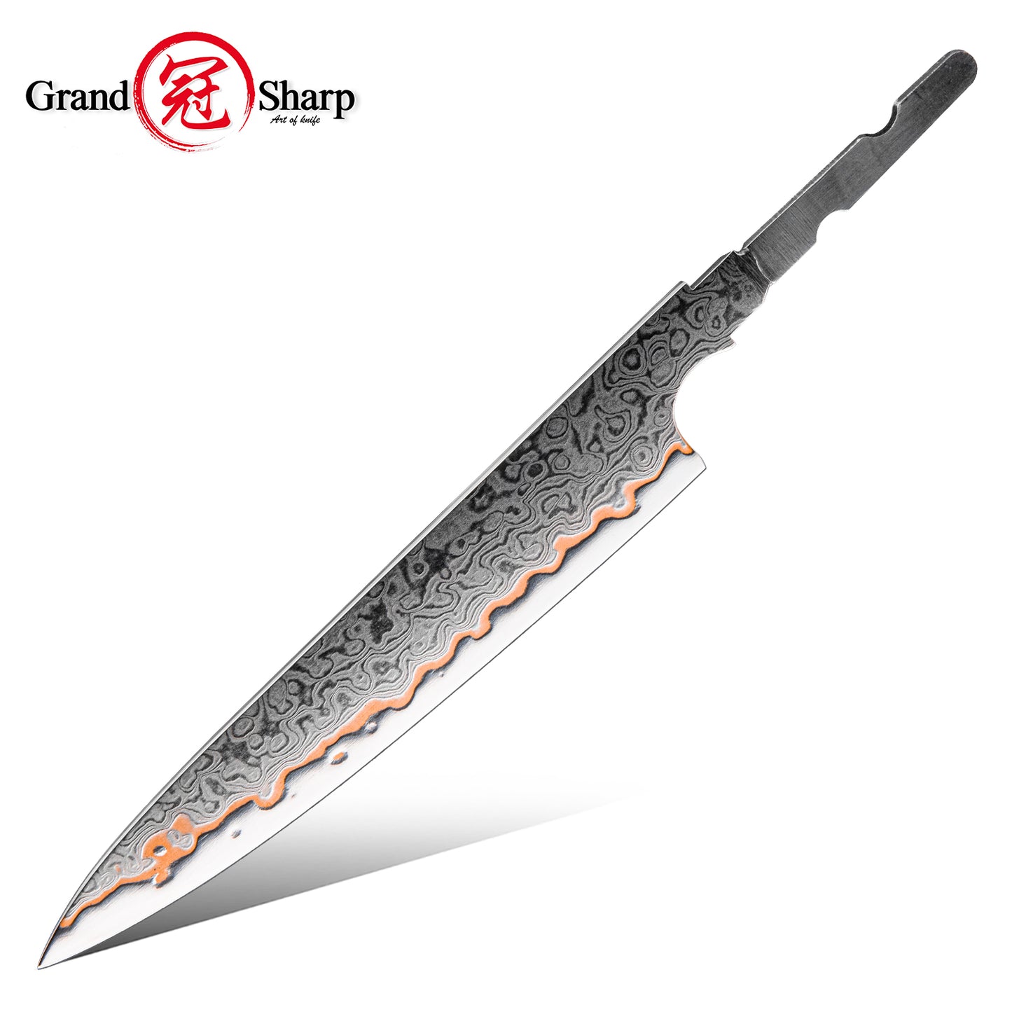 Grandsharp DIY Blank Knife Blade 55 Layers Copper Damascus Steel Kitchen Chef Knife Blade Set No Handle Knives Blank Blade