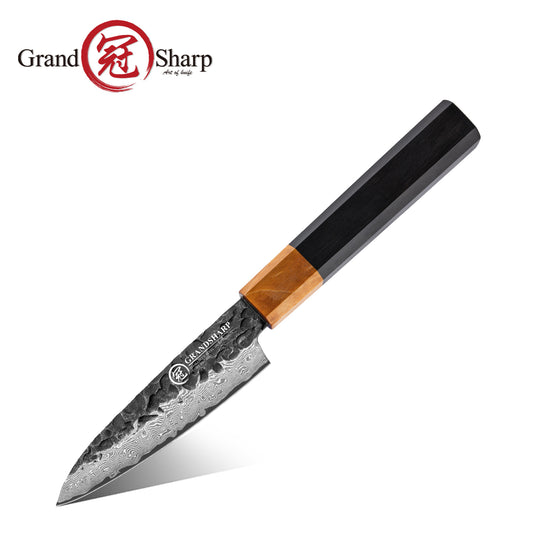 Grandsharp Handmade Forged Kurouchi Damascus 10Cr15CoMoV Paring Knife