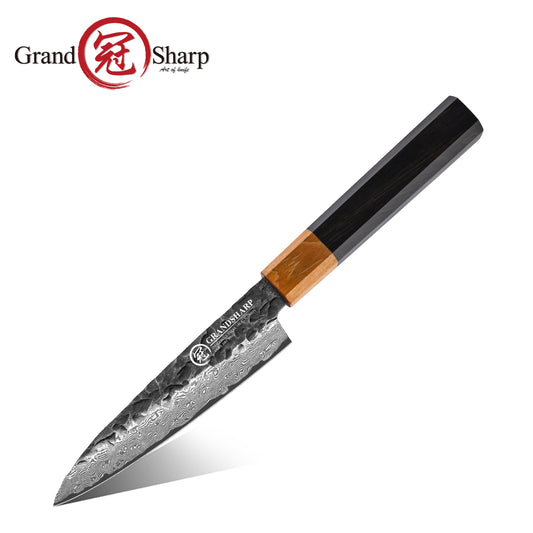Grandsharp Handmade Forged Kurouchi Damascus 10Cr15CoMoV Petty Utility Knife