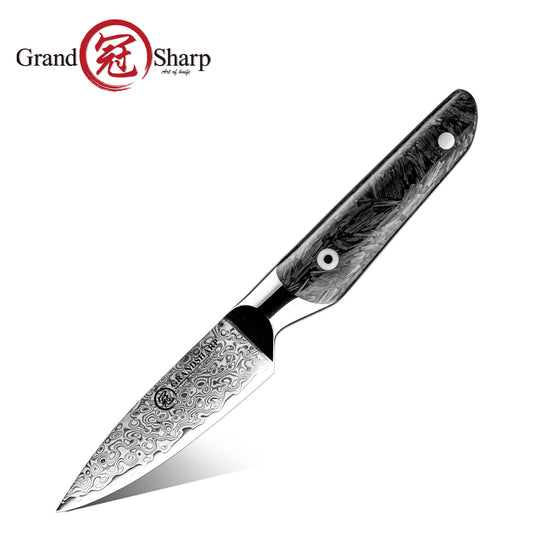 Grandsharp Real Damascus Fruit Paring Knife With Black Handle