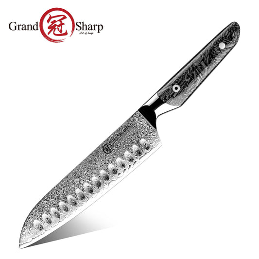 Grandsharp Real Damascus Santoku With Black Handle