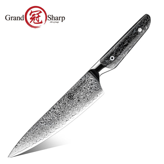 Grandsharp Real Damascus Western Chef Knife Collection With Black Handle
