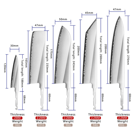 Grandsharp DIY hidden tang blank blades 3 layers san mai steel PM204 Powder Steel M390-equivalent performance
