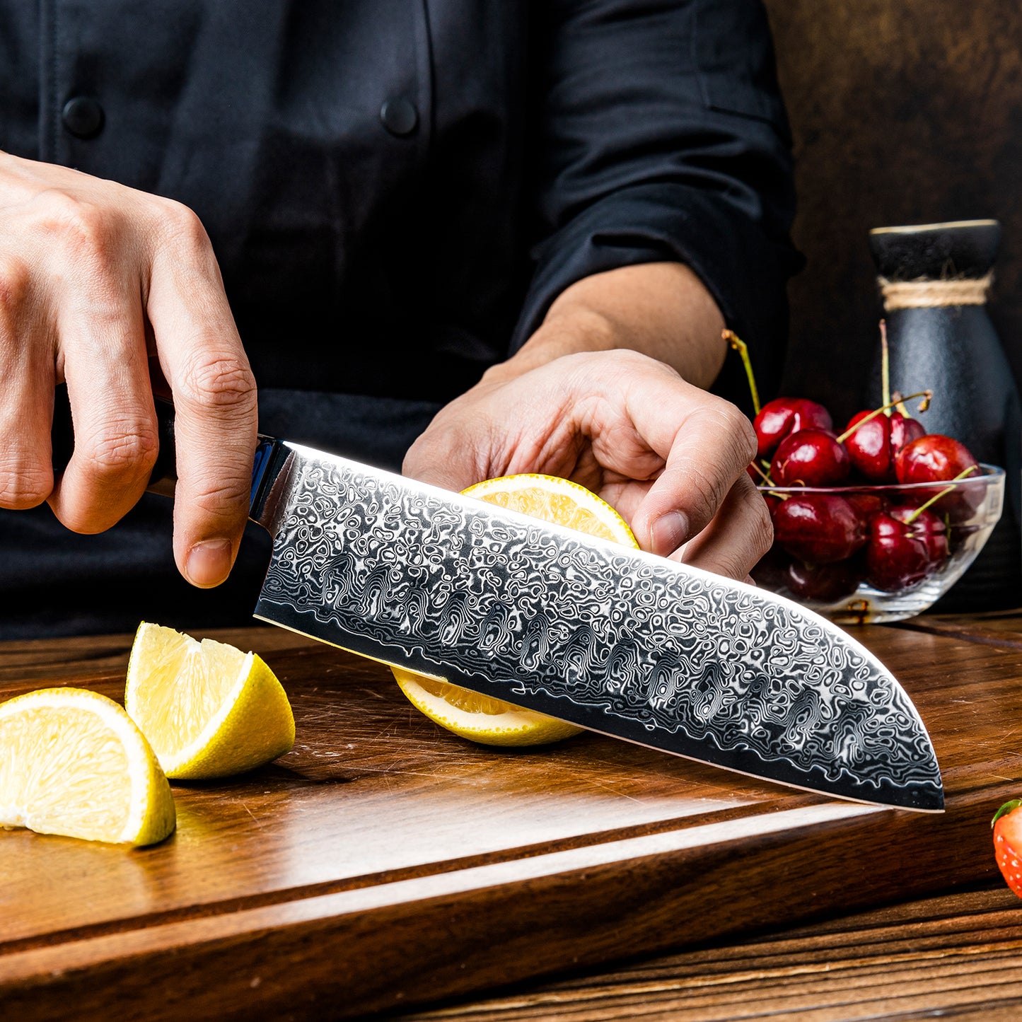 Grandsharp Black Handle 10Cr15CoMoV Damascus Kitchen Knife Collection