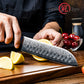 Grandsharp Black Handle 10Cr15CoMoV Damascus Santoku Knife
