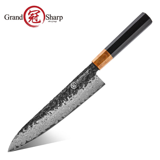 Grandsharp Handmade Forged Kurouchi Damascus 10Cr15CoMoV Gyuto Knife
