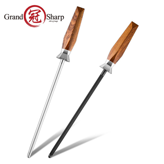 Grandsharp 10 Inch Diamond Sharpening Rod with Rose Wood Handle