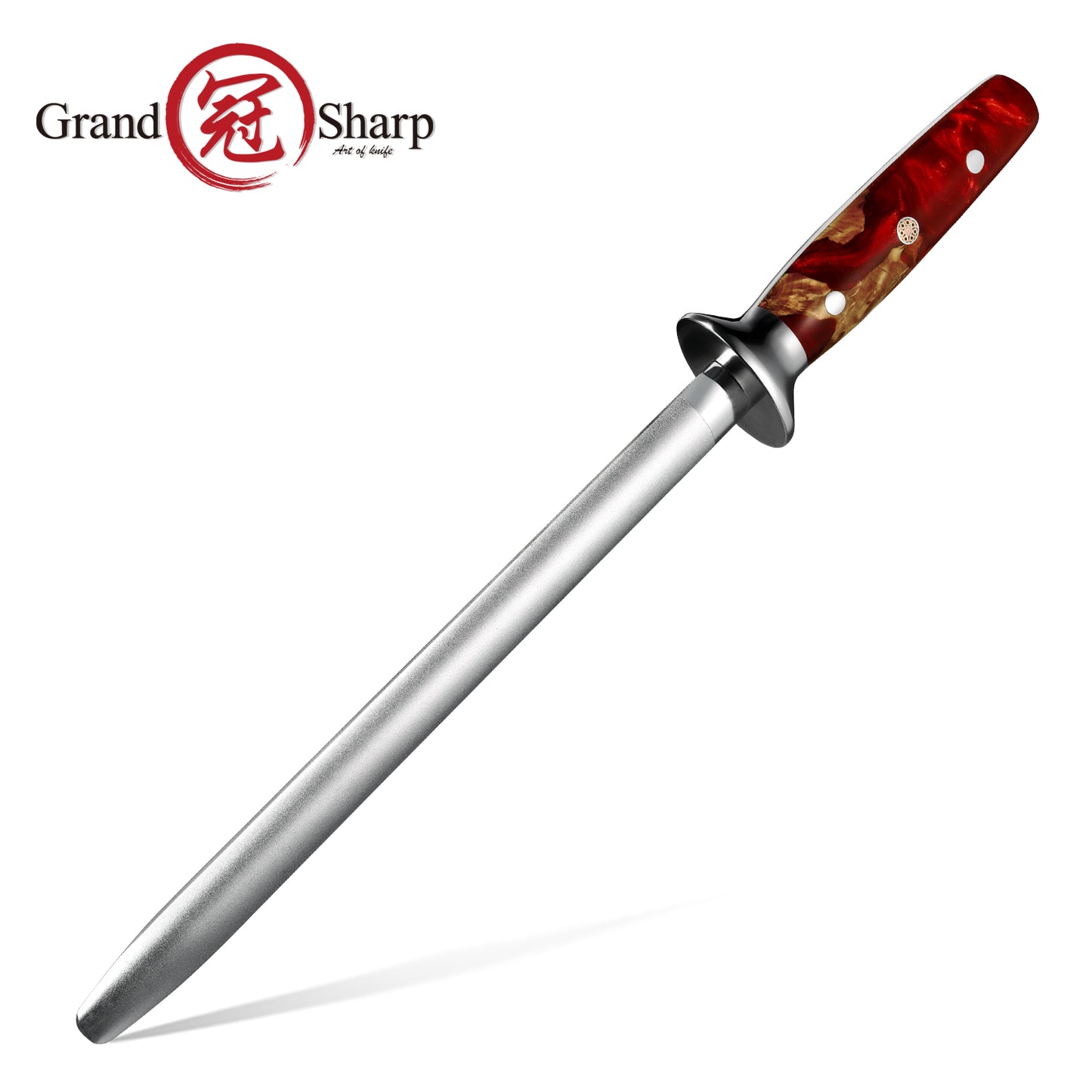Grandsharp 10 Inch Knife Sharpening Rod Diamond Powder Coating Kitchen Classic Steel Knife Sharpener with Resin & Wood Handle
