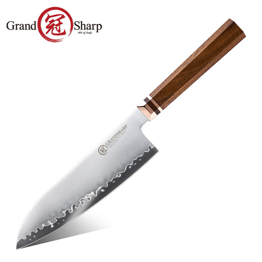 Grandsharp Santoku Knife in Japan ZDP-189 San Mai Steel with Mkuruti Wood Handle