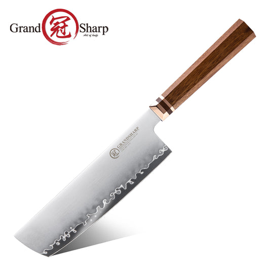 Grandsharp Nakiri Knife in Japan ZDP-189 San Mai Steel with Mkuruti Wood Handle