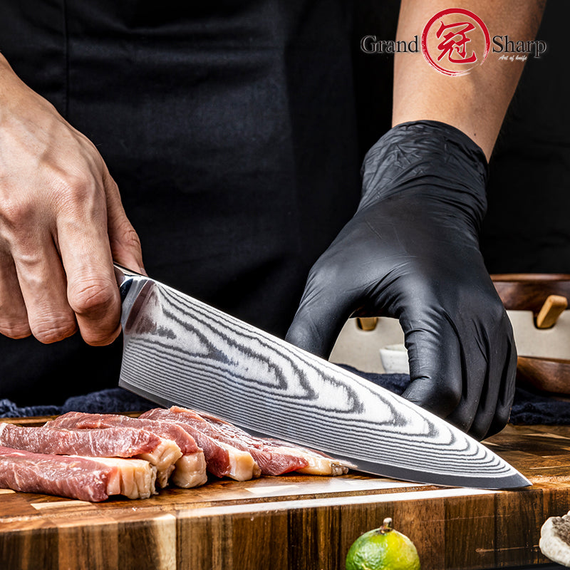 Grandsharp 8 Inch 67 Layers Damascus Carbon AUS10 Steel Chef Knife Red Resin and Carbon Fiber Handle