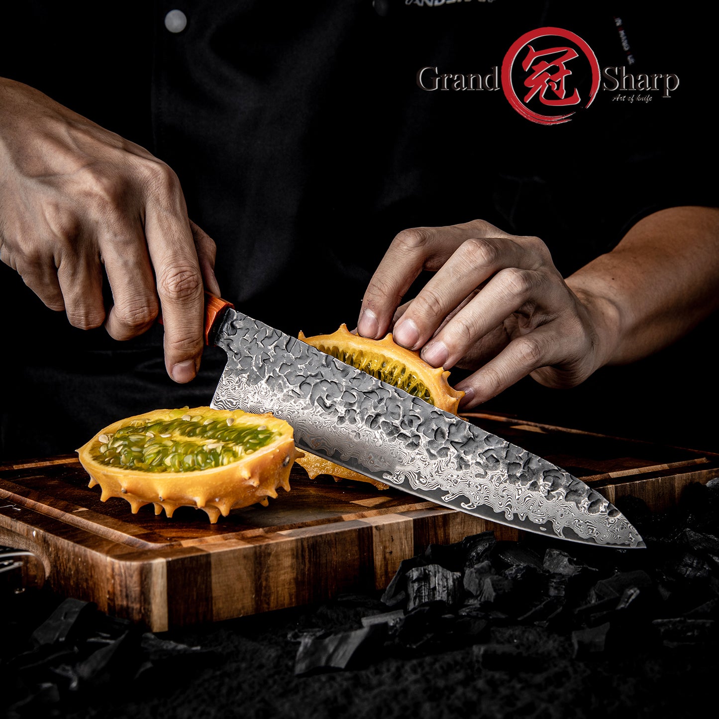 Grandsharp Modern Kitchen Chef Knife 8 Inch Damascus Steel 67 Layers 10Cr15Mov Chef Knives with Ebony & Solidified Wood Handle