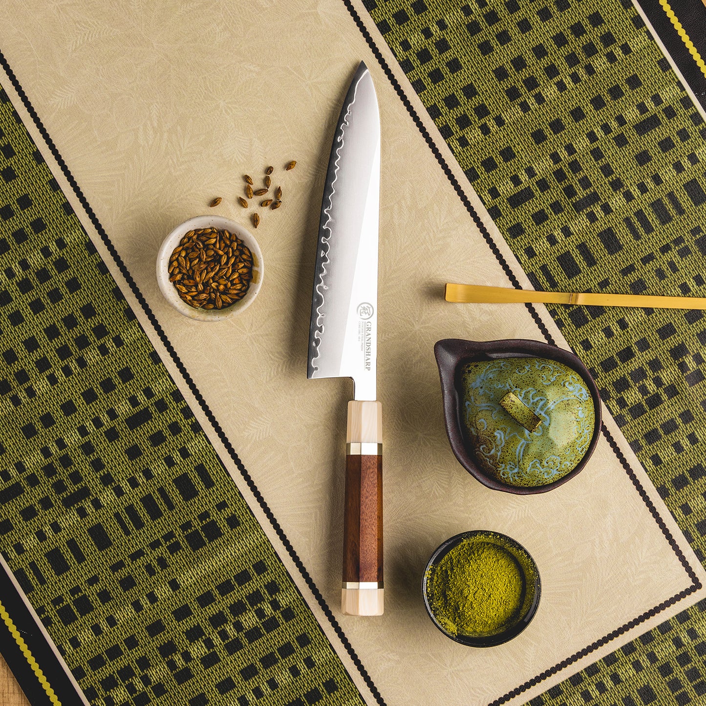 Grandsharp 8 Inch Kitchen Chef Knife PM204/Chinese Version of M390 Powder Steel Chef Knives Mkuruti Wood &Imitation Ivory Handle