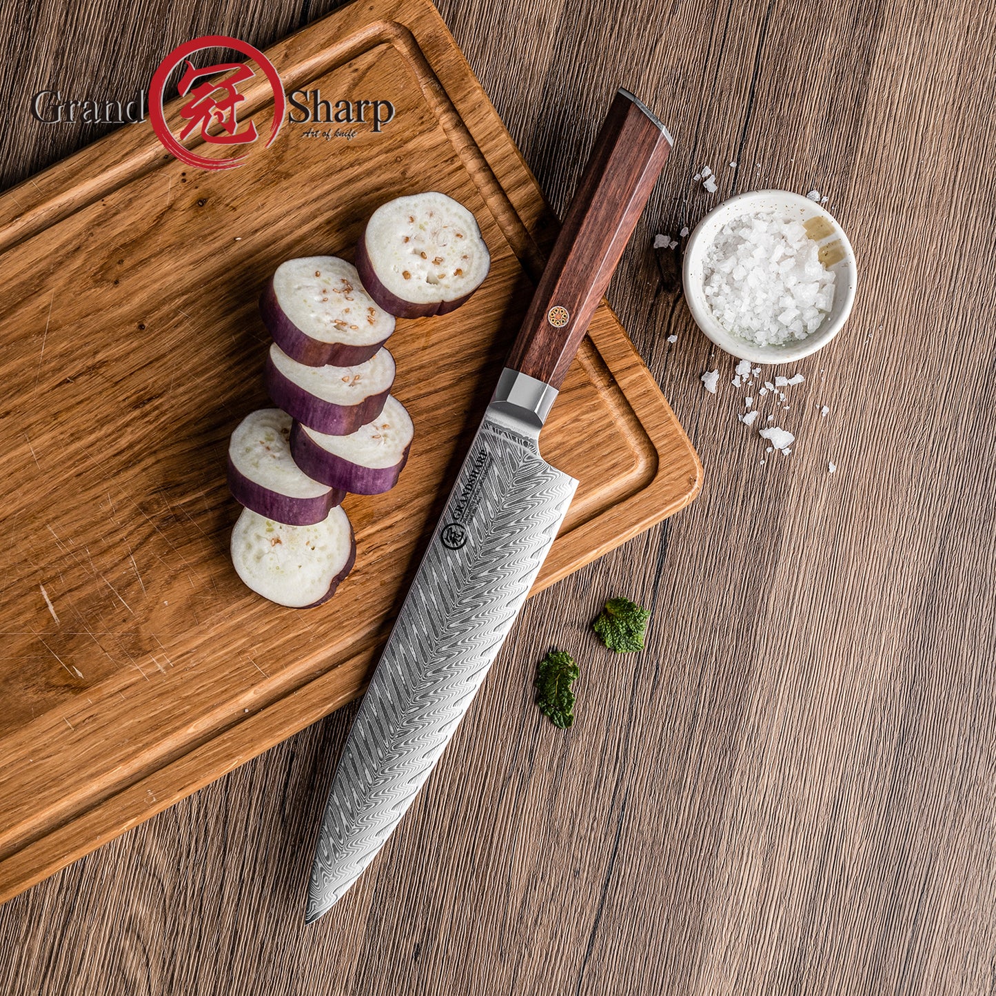 Grandsharp Rose Wood Handle Damascus Chef Knife