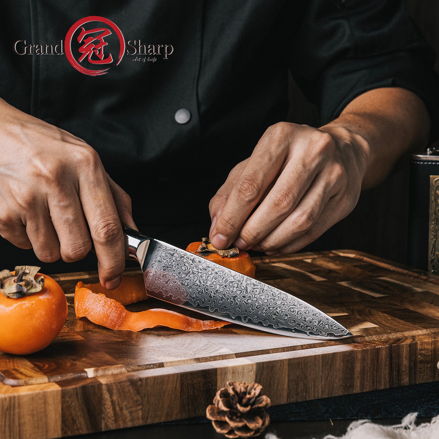 Grandsharp 5.5 Inch Utility Knife 67 Layers AUS10 Damascus Steel Utility Kitchen Knives with Black Handle