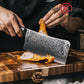 Grandsharp 7'' Kitchen Chopping Knife AUS10 Core 67 Layers Damascus Steel Cleaver Butcher Knife with Black Carbon Fiber Handle