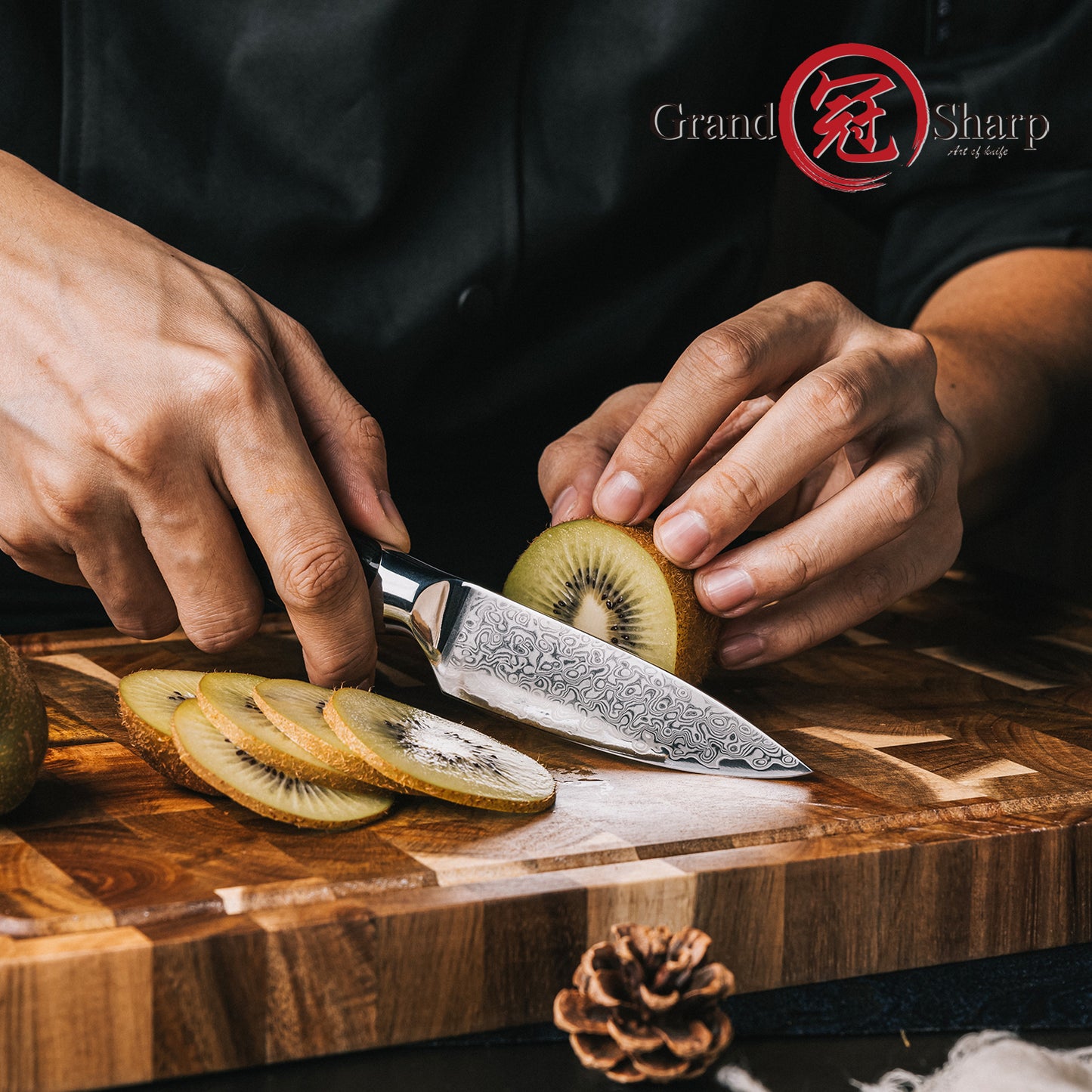 Grandsharp Paring Fruit Kitchen Knife 67 Layers 4 Inch AUS10 Damascus Steel Kitchen Paring Knives with Black Carbon Fiber Handle