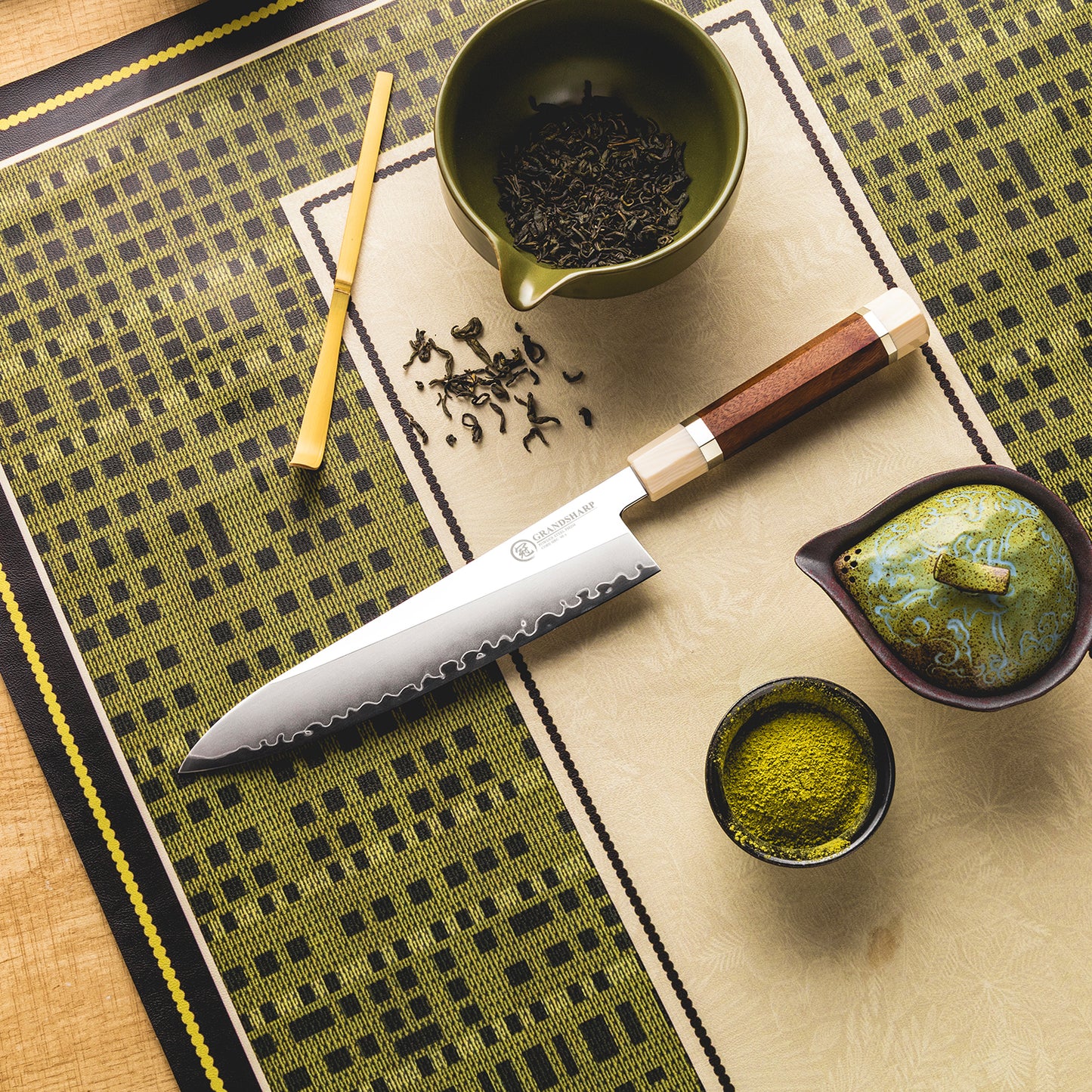 Grandsharp 8 Inch Kitchen Chef Knife PM204/Chinese Version of M390 Powder Steel Chef Knives Mkuruti Wood &Imitation Ivory Handle