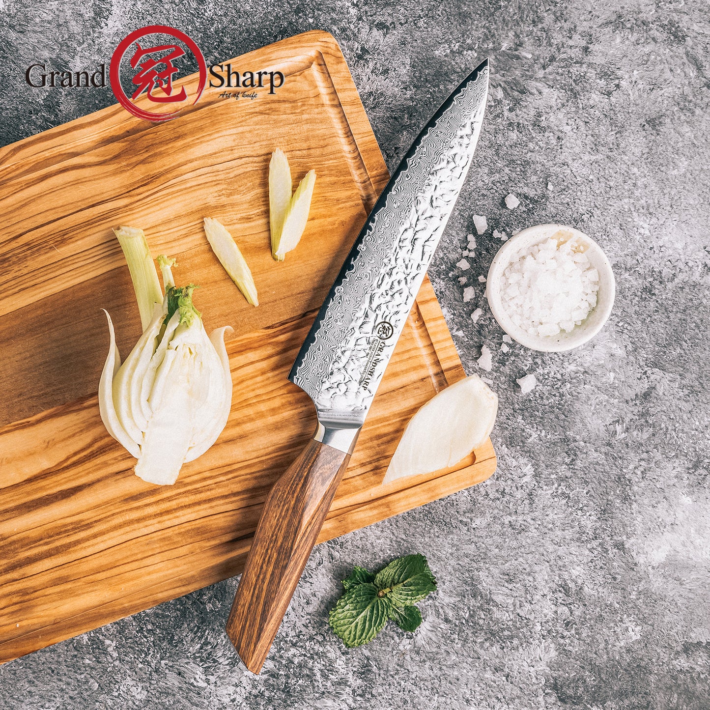 Grandsharp 8'' Kitchen Chef Knife Japanese AUS10 Steel Core Damascus Knife 67 Layers Africa Wood Handle