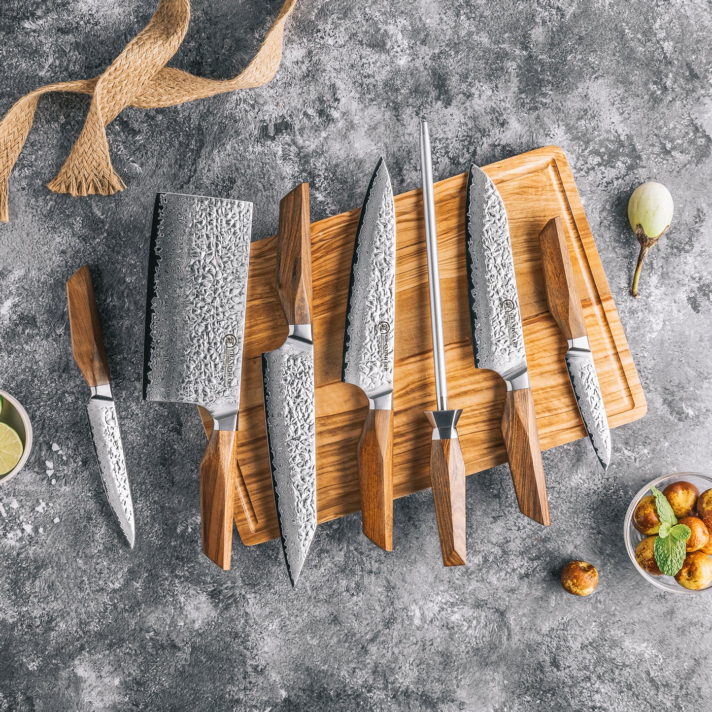 Grandsharp Premium 1-5pcs Damascus Kitchen Knife Set 67 Layers AUS-10 Cutting Core Africa Rose Wood Handle Meat Food Cutter