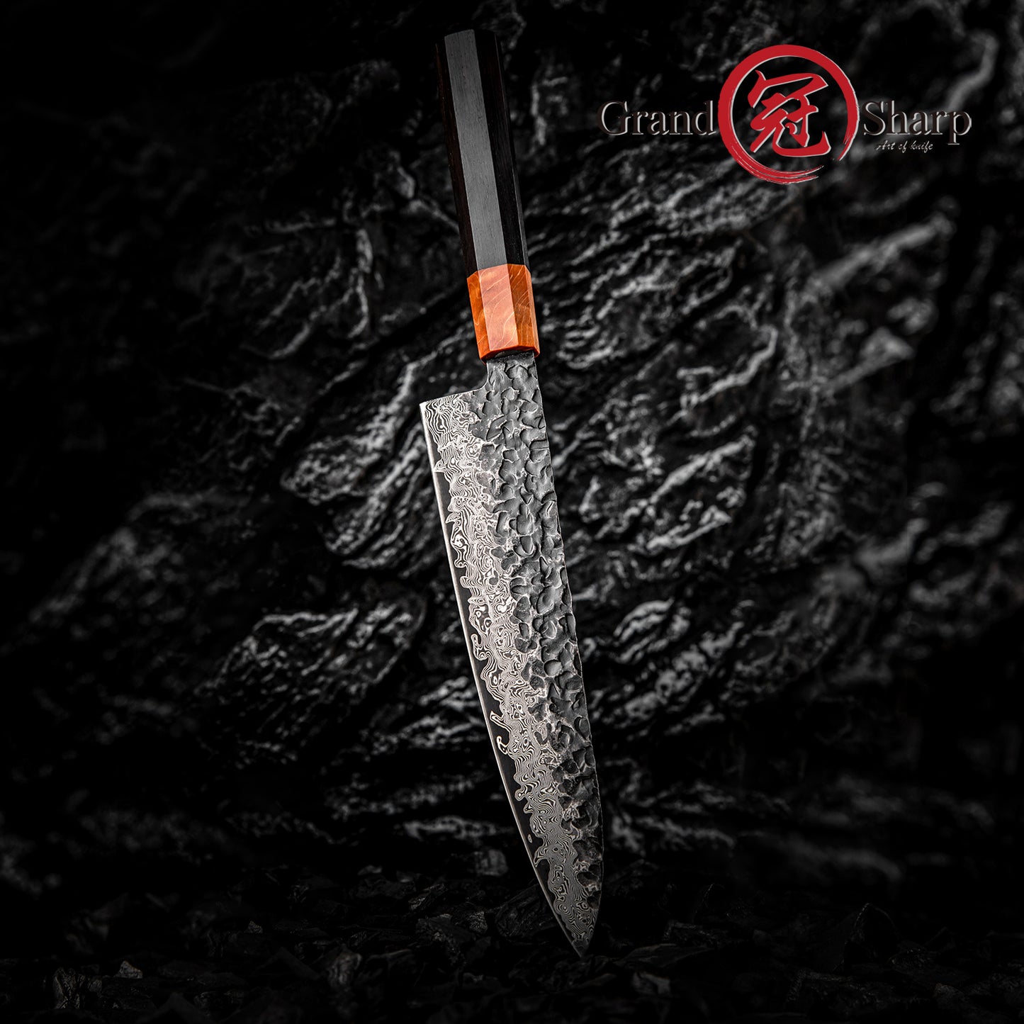 Grandsharp Modern Kitchen Chef Knife 8 Inch Damascus Steel 67 Layers 10Cr15Mov Chef Knives with Ebony & Solidified Wood Handle