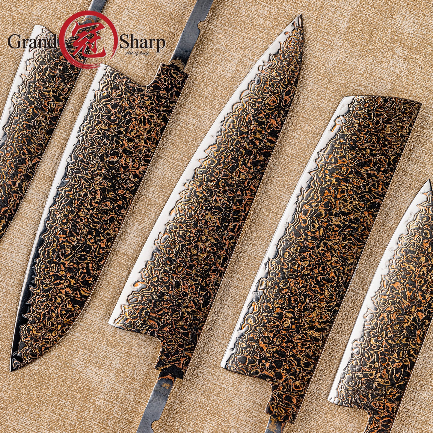 Grandsharp 33 Layers Copper Damascus DIY Blade Mirror-Polished finish