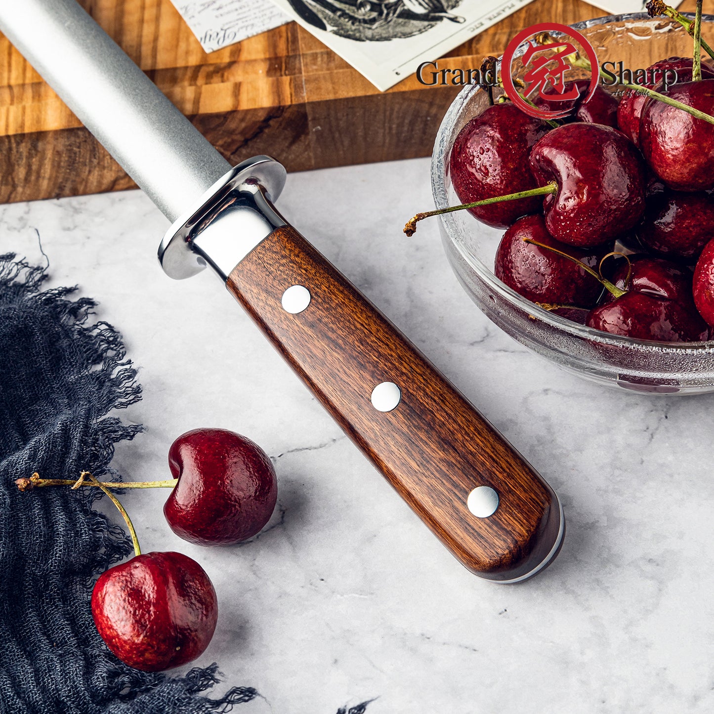 Grandsharp 9 Inch Diamond Powder Round Shank Sharpening Rod Kitchen Chef Knives Accessories Sharpening Stick Sharpener