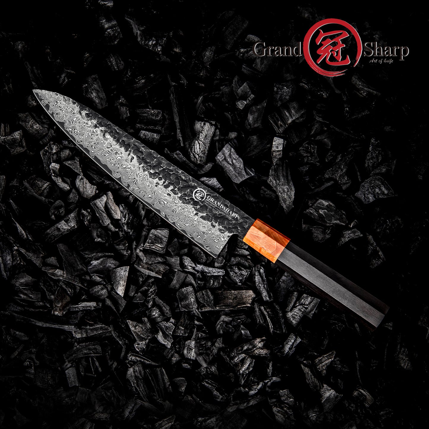 Grandsharp Modern Kitchen Chef Knife 8 Inch Damascus Steel 67 Layers 10Cr15Mov Chef Knives with Ebony & Solidified Wood Handle
