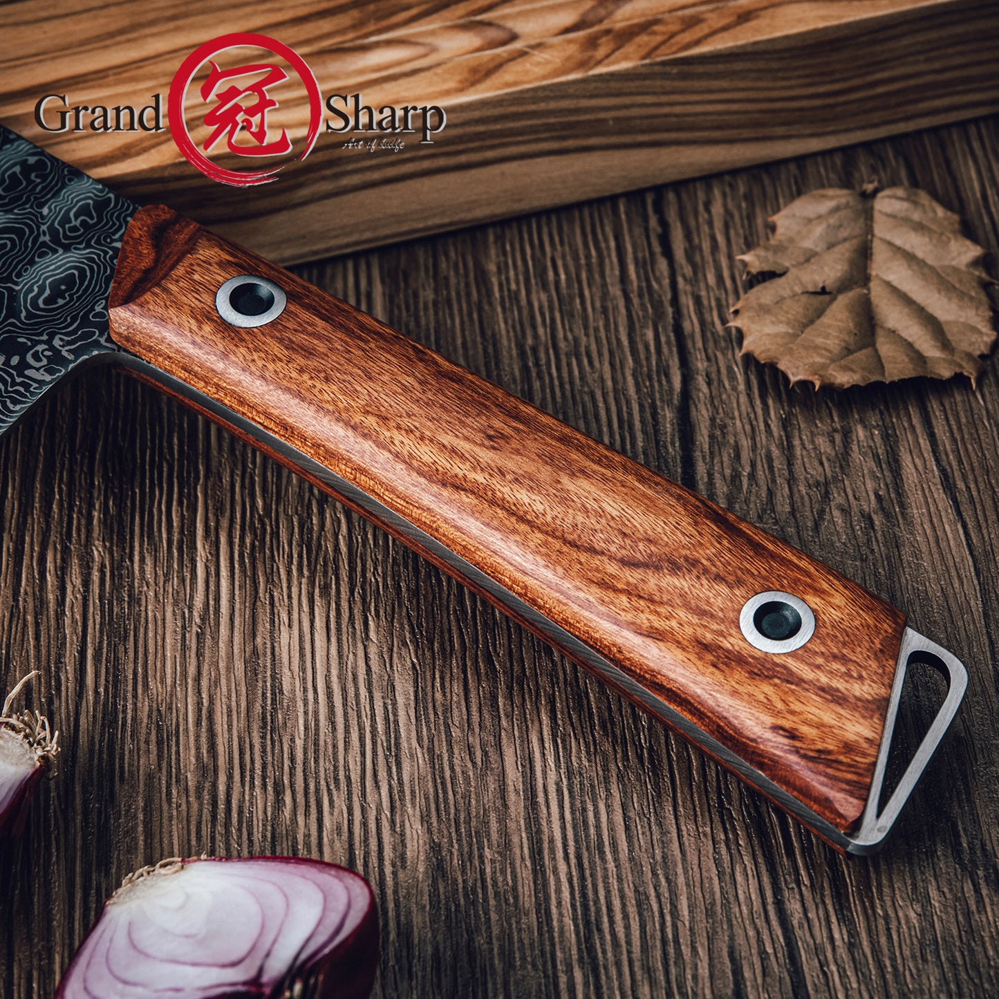 Grandsharp 8 Inch Premium Chef Knife 67 Layers 10Cr15MoV Core Damascus Steel Africa Rose Wood Handle with Gift Box Santoku