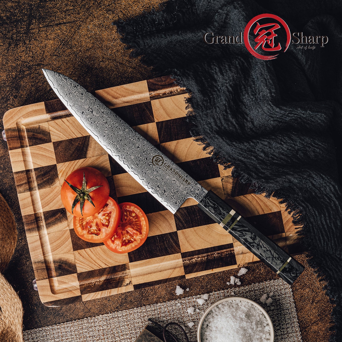 Grandsharp Damascus Steel 9 Inch Gyuto Knife 67 Layers Steel Kitchen Chef Knife with Black Carbon Fiber Handle