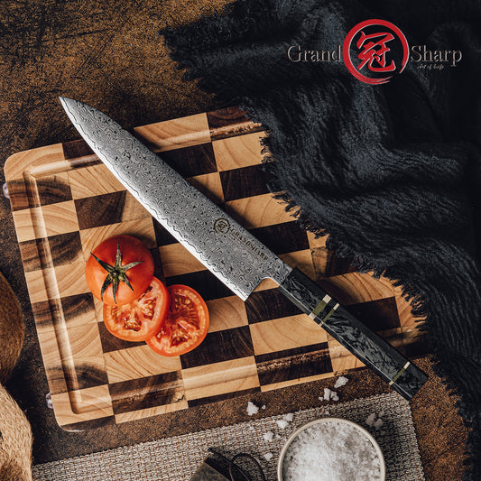 Grandsharp Damascus Steel 9 Inch Gyuto Knife 67 Layers Steel Kitchen Chef Knife with Black Carbon Fiber Handle