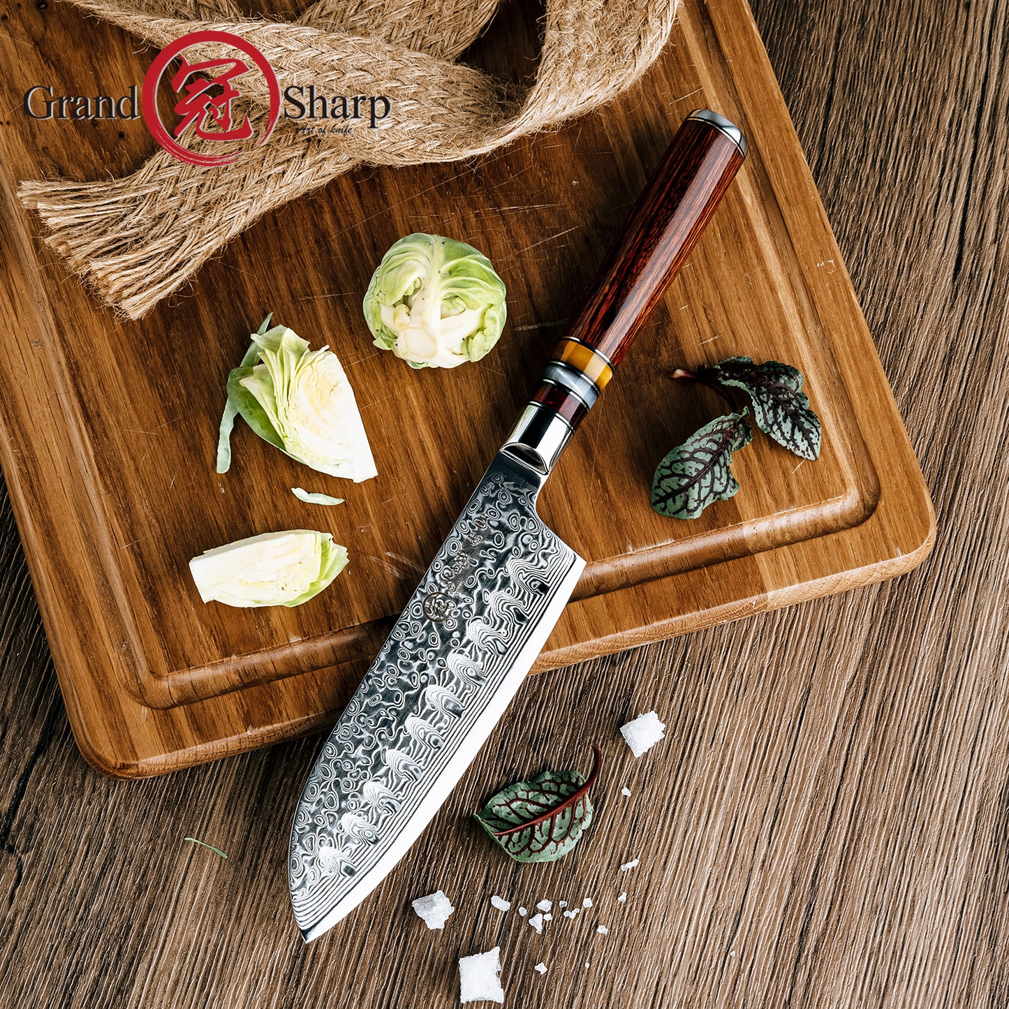 Grandsharp 5'' Santoku Knife 67 Layers AUS10 Damascus Steel Kitchen Chef Santoku Knives with Pakkawood Handle