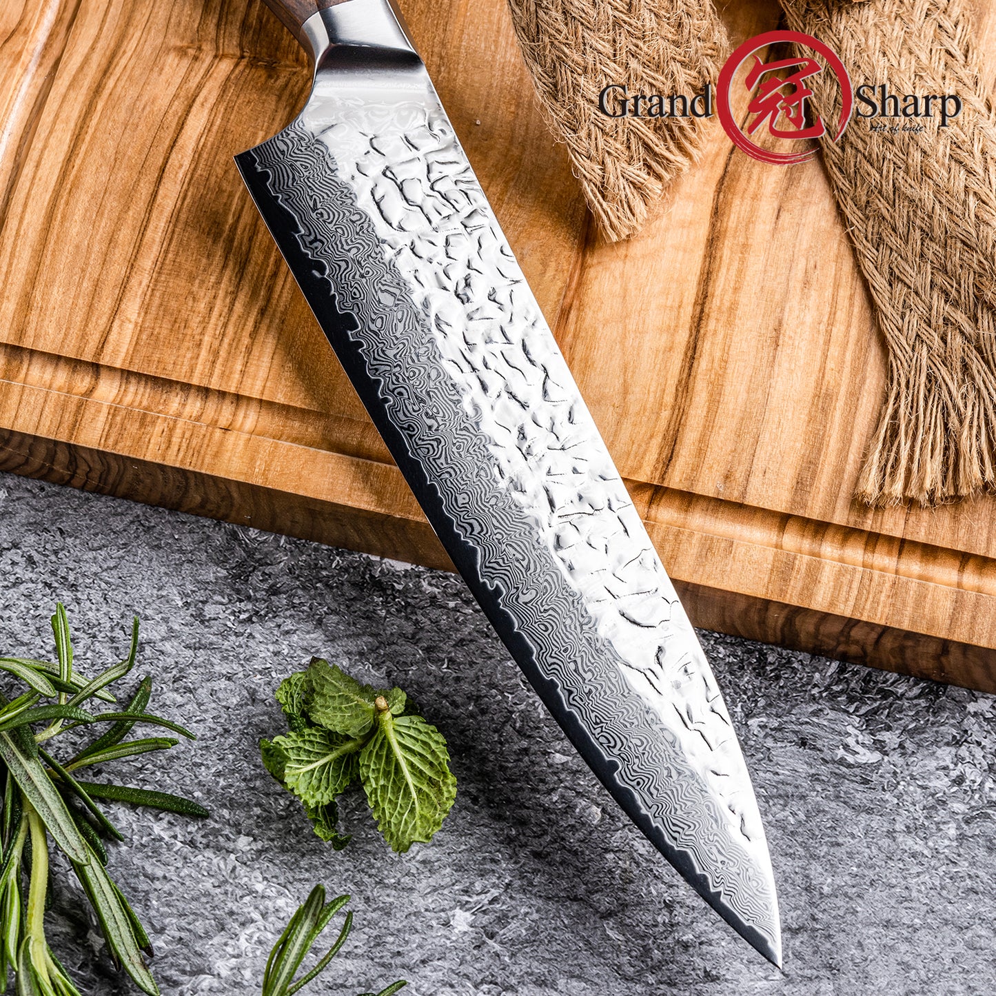 Grandsharp 8'' Kitchen Chef Knife Japanese AUS10 Steel Core Damascus Knife 67 Layers Africa Wood Handle