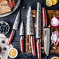 Grandsharp Damascus Steel Chef Kitchen Knife Set Santoku Bread Utility Paring Knife Red Resin Carbon Fiber Handle